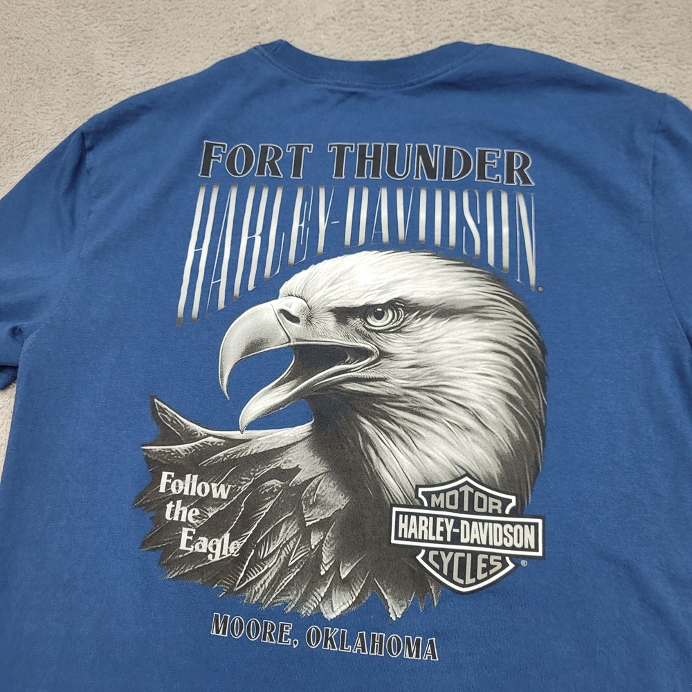 Harley Davidson T-Shirt Mens M Blue Follow The Eagle Fort Thunder Moore Oklahoma